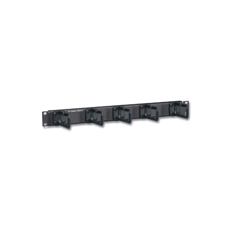 SIEMON CABLE MGMT D-RING PANEL, 19"W X 1.75"H W/5 S143 HANGERS, BLACK WM-143-5